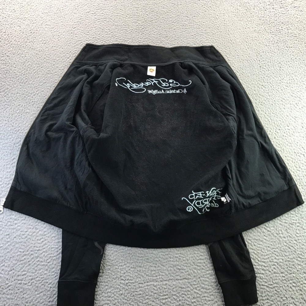 Vintage Y2K Ed Hardy Jacket Womens Large Black Embroidered Skull Love Kills Zip - Picture 11 of 16